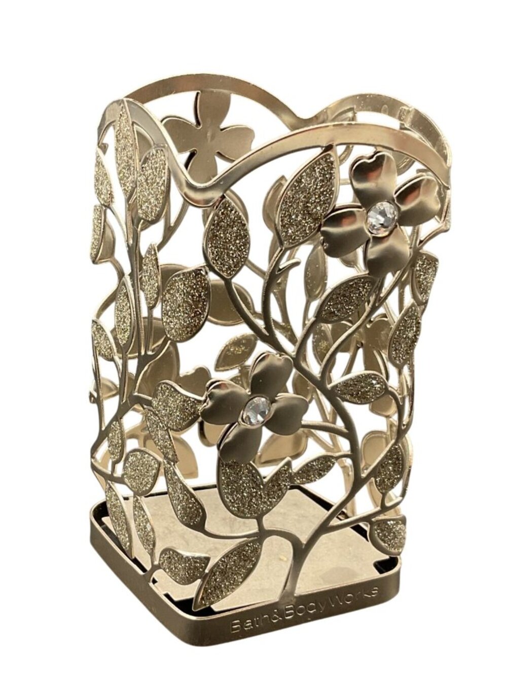 Bath & Body Works Glitter Flower Metal Holder 4.5" x 3" For Makeup Brushes